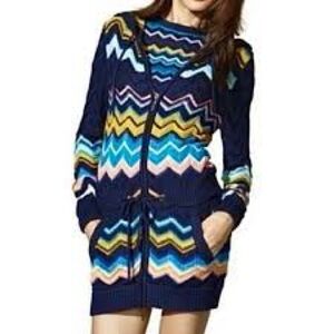 Missoni For Target Chevron Hooded Zip Front Cardigan Sweater in Navy - Medium